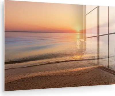 Produktbild von MuchoWow Glasbilder - Bilder auf Wandbild - Foto auf Glas Strand - Meer - Rosa - Sonnenuntergang 120x80 cm Wanddekoration aus Glas - Acrylglasbild - Acrylbilder - Abbildung