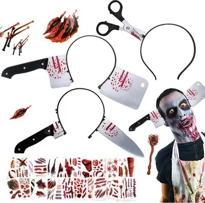 Produktbild von Halloween Haarreifen Set Horror Tattoo Aufkleber Party Cosplay