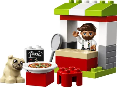 Produktbild von LEGO 10927 DUPLO Pizza-Stand, Spielzeug für Kleinkinder ab 2 Jahre, Konstruktionsspielzeug aus großen Bausteinen mit Pizza und Hundefigur