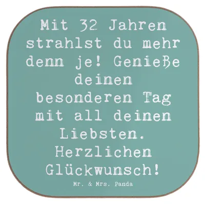 Produktbild von Mr. & Mrs. Panda Untersetzer für Gläser Spruch 32. Geburtstag - Meeresbrise - Geschenk, Tasse, Lachen, Coaster, Abenteuer, gläseruntersetzer, Tischuntersetzer, Tassen