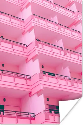 Produktbild von MuchoWow® Poster Balkon - Sommer - Rosa - Architektur 120x180 cm - Kunstposter