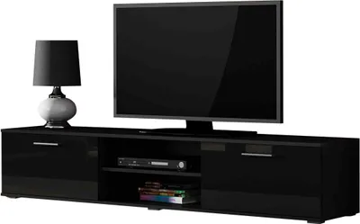 Produktbild von Furniture24 Tv Schrank SOHO 180, Lowboard, Unterschrank, 2 Türiger Schwarz/Schwarz Hochglanz