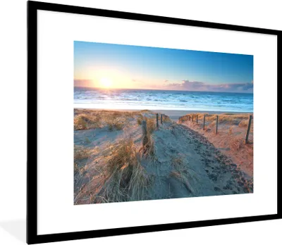 Produktbild von MuchoWow® Gerahmtes Poster Strand - Meer - Sonne - Düne 80x60 cm - Poster mit Schwarzem Bilderrahmen Wandposter Rahmen Foto Bilder - Schlafzimmer-Dekorationen - Fotoposter