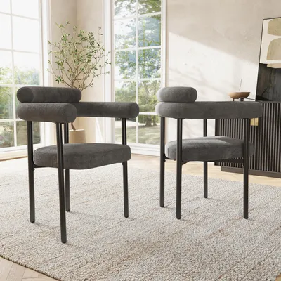 Immagine prodotto di Sweiko 2 sedie da pranzo, sedie da pranzo moderne e semplici in tessuto scamosciato grigio scuro, comode sedute ad anello, adatte per sala da pranzo, soggiorno e studio, disponibili in diversi colori