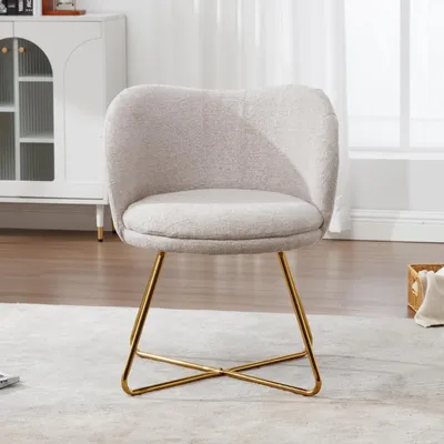 Imagen del producto de Sillón de chenilla - Sillón de relax - Sillón - Sillón con reposabrazos - Sillón - Tapizado en chenilla color beige - Estructura de metal resistente