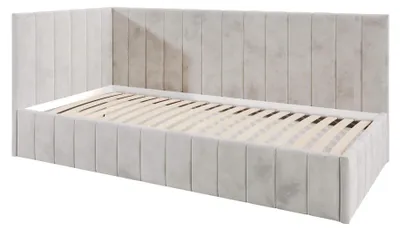 Produktbild von Jugendbett Denis 90x200 cm, Polsterbetten mit Bettkasten, Moderner Riviera-Stoff, Beige, Links