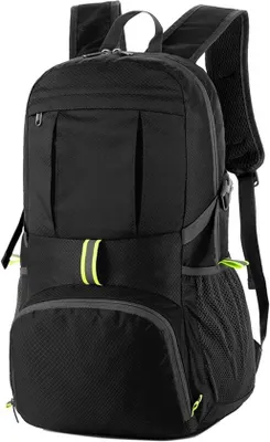 Immagine prodotto di Zaino pieghevole ultraleggero da 35 litri, zaino da trekking impermeabile, zaino da viaggio leggero, zaino da escursionismo, per attività outdoor, campeggio, arrampicata e viaggi, per uomo e donna - Nero