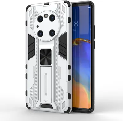 Produktbild von Huawei Mate 40 Pro Hülle, Dual Layer PC TPU Bumper Stoßfest Ständer Schutzhülle für Huawei Mate 40 Pro Silber