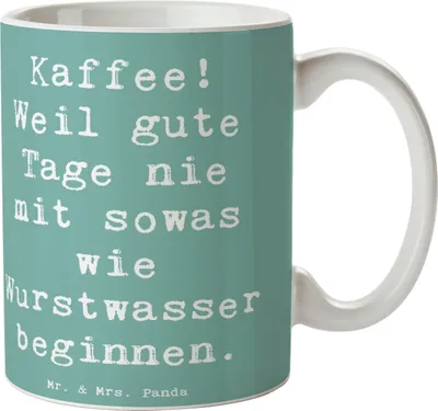 Produktbild von Mr. & Mrs. Panda Becher Spruch Freude am Kaffee - Meeresbrise - Geschenk, Motivation, humorvoll, Gefühl, Keramiktasse, Teetasse, Tasse, Kaffeeliebhaber, Zitat, Glück