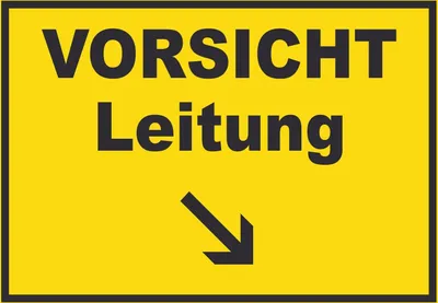 Produktbild von Vorsicht Leitung mit Richtungspfeil rechts unten Schild A5 (148x210mm)