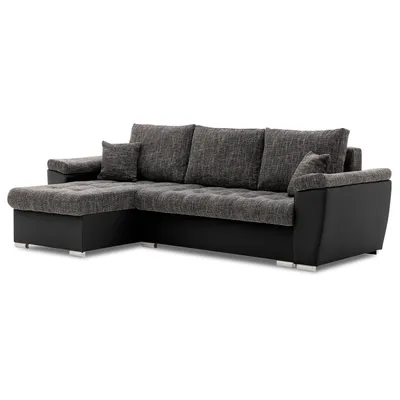 Produktbild von Ecksofa VEGAS 250/160 LINKS mit schlaffunktion und Bettkasten - L-förmig - Eckcouch in modernem Design - Dunkelgrau & Schwarz
