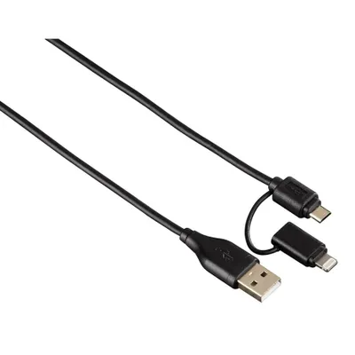 Produktbild von 2in1-Micro-USB-Kabel mit Lightning Adapter vergoldet geschirmt 1,2m