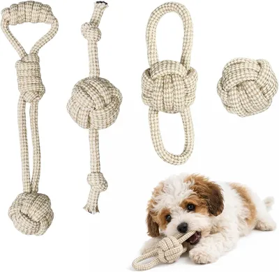 Produktbild von Hundespielzeug Seil 4 Stücke, für kleine und mittelgroße Hunde, Hundespielzeug, Baumwolle