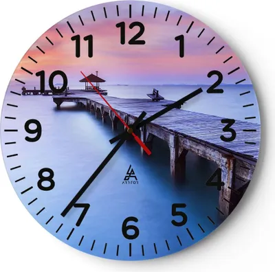 Produktbild von Wanduhr - Rund - Glasuhr - Strand Wasser Meer Urlaub - 40x40cm - Schleichendes Uhrwerk - Lautlos - zum Aufhängen bereit - Dekoration Modern - Wanddekoration aus Glas - C4AR40x40-2450