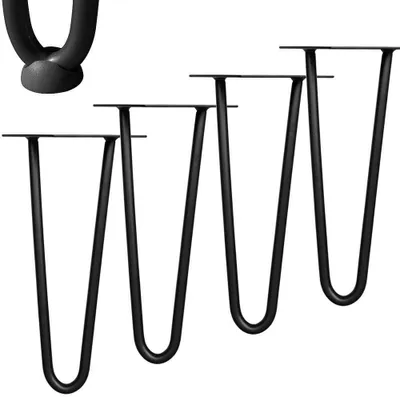 Produktbild von 4er Set Hairpin Legs in Schwarz, 60 cm, mit 2 Streben und Bodenschonern