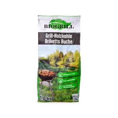 Produktbild von BIOGRILL Holzkohle Briketts 2 kg aus Reiner Buche,   Grillkohle Briketts, Perfekt für Grill & BBQ und Dutch Oven