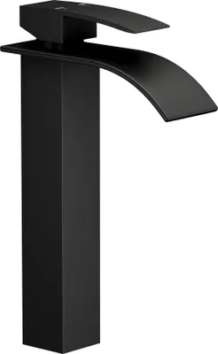 A black waterfall faucet on a white background.