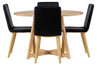 Produktbild von Yakidon Essgruppe Esstisch mit Auszug braun 4 Stühle PolyurethanKunstleder schwarz.