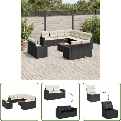 Produktbild von The Living Store 13-tlg. Garten-Sofagarnitur mit Kissen Schwarz Poly Rattan