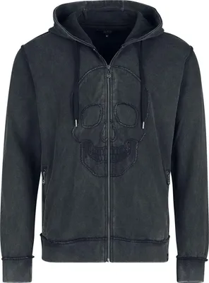 Produktbild von Black Premium by EMP Herren graue Kapuzenjacke mit Used-Waschung und Stickerei L