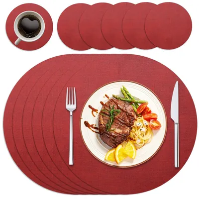 Obrázek produktu pro Sada 6 kulatých podtácků z umělé kůže, ideální na Vánoce