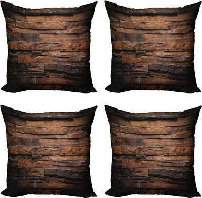 Produktbild von ABAKUHAUS Schokolade Kissenbezug Set (4 Stück), Raue Dunkle Holz, Moderner Doppelseitiger Digitaldruck, 50 cm x 50 cm, Braun Dunkelbraun