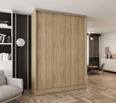 Produktbild von Schwebetürenschrank 2-türig 160x250x58 cm Sonoma Eiche mit 4 Schubladen – Moderner Kleiderschrank für Schlafzimmer und Flur