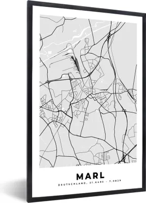 Produktbild von MuchoWow® Gerahmtes Poster Karte - Marl - Deutschland - Karte - Stadtplan 20x30 cm - Poster mit Schwarzem Bilderrahmen Wandposter Rahmen Foto Bilder - Drucken - Bilder Poster im Rahmen