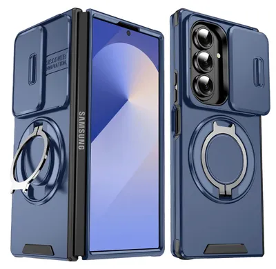 Produktbild von Handyhülle für Samsung Galaxy Z Fold7 Dual-Layer Stoßfest Militär Hülle mit Dia Kameraschutz, Magnetisch Ring Ständer Blau