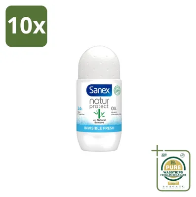 Produktbild von 10 x Sanex Deo Roll-on Bamboo Invisible Fresh - 50 ml - Vorratspackung - 10 Stücke