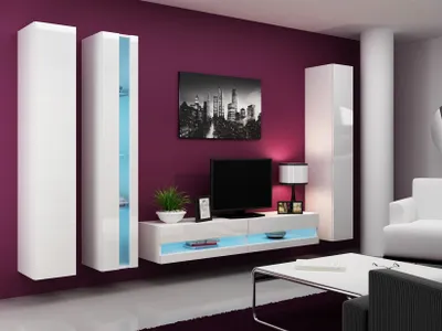 Produktbild von Mediawand Wohnwand 4 tlg - SENTIC 7 - Weiss Hochglanz inkl.LED