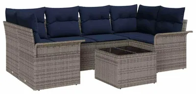 Obrázek produktu pro Sada zahradních pohovek s polštářem 7 pcs Šedá polyratan