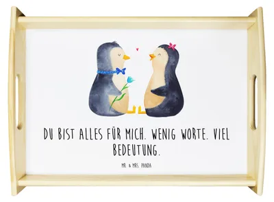Produktbild von Mr. & Mrs. Panda betttablett holz Pinguin Pärchen - Weiß - Geschenk, Holztablett, Tablett, Pinguine, Dekotablett, Hochzeitstag, Serviertablett, Hochzeit, Liebe