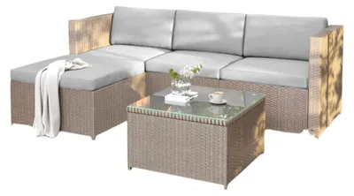 Image de Ensemble de fauteuils lounge - Ensemble de table et chaises - Mobilier d'extérieur - Mobilier de jardin - Pour 4 personnes - En polyrotin avec structure en acier