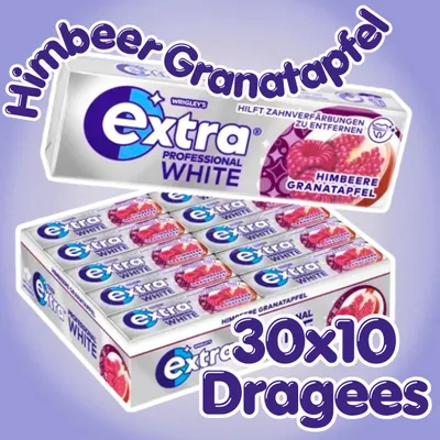 Produktbild von Wrigley's Extra Professional White Himbeer Granatapfel Kaugummi 30 x 10 Dragees – Zuckerfreier Kaugummi + Heartforcards Versandschutz