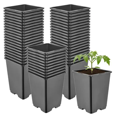 Produktbild von Garronda 50er-Set hohe quadratische Kunststoff-Anzuchttöpfe mit Drainagelöchern für Garten, Schwarz, 11 x 11 x 15,5 cm, 1,25 L GD-KW-HS
