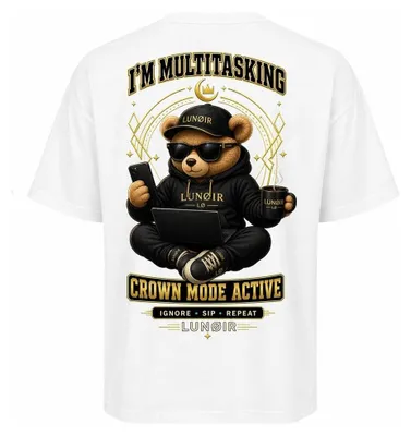 Produktbild von Damen Oversize T-Shirt Weiß L – Bedrucktes Shirt mit Königs Motiv aus Baumwolle – LUNØIR ©