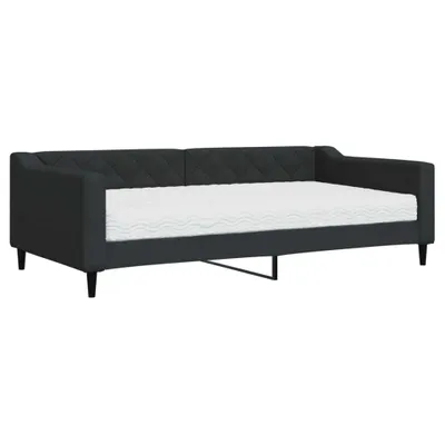 Image de vidaXL Lit de jour avec matelas Noir 100x200 cm Tissu