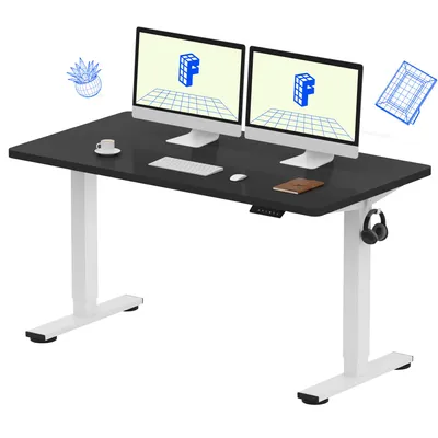 Produktbild von FLEXISPOT EN1 Höhenverstellbarer Schreibtisch 140x80cm 100 kg Tragkraft, mit Anti-Kollisionsschutz,  Einteilige Tischplatte 4 Memory-Funktion(Schwarz)