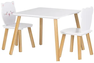 Image de Ensemble pour enfants Chipolino - Table avec deux chaises, MDF, ours et chat