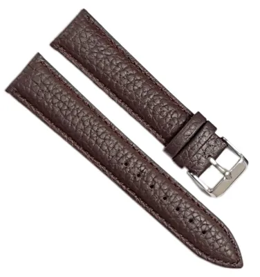 Produktbild von Minott | Uhrenarmband genarbtes Leder gepolstert mit Naht dunkelbraun, Stegbreite:22mm, Schließe:Silbern