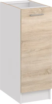 A single kitchen cabinet unit with a light wood grain door and white sides, shown against a white background.