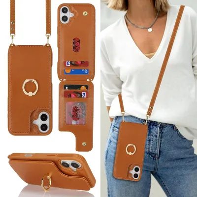 Image de Étui en cuir pour iPhone 16 Plus avec porte-cartes