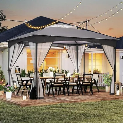 Image de Pavillon d'extérieur - Pavillon de jardin - Abri de jardin - Tente de réception - Toiture de terrasse - 365 x 300 cm