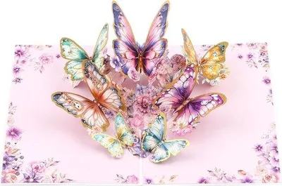 Produktbild von Dreidimensionale Wunschkarte - Met Schmetterling - Luxe Dreidimensionale Wunschkarte - 3D Wunsch- und Glückwunschkarte - Geburtstagskarte für Mutter und Frauen - Geburtstagskarte für Frau - Valentinstagkarte - Muttertagkarte - Geburtstagskarte für Tochter - inklusive Umschläge