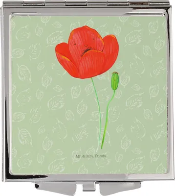 Produktbild von Mr. & Mrs. Panda Kosmetikspiegel Blume Mohnblume - Blattgrün - Geschenk, Mohn, Religion, Garten, Schminkspiegel klein, Glaube, Handspiegel, Taschenspiegel, Motivation