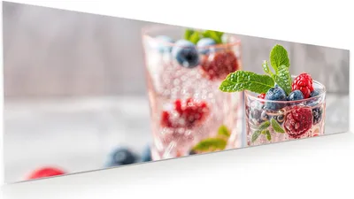 Produktbild von Glasbild 120x40cm in XXL für Wohnzimmer, Schlafzimmer Motiv Cocktail Beeren