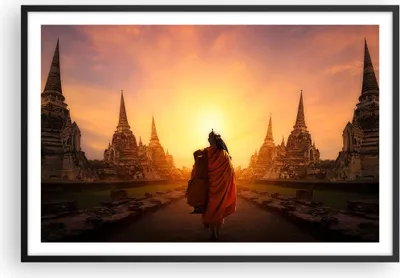 Produktbild von Gerahmtes Poster - Schwarzer Rahmen - Tempel Mönch - 91,5x61 cm - Wand Bild - Wanddeko - Wandbilder - Kunstposter - Wandposter - Bilderrahmen - Bilder - Kunstdruck - Wandbild - P2BAA91x61-3472