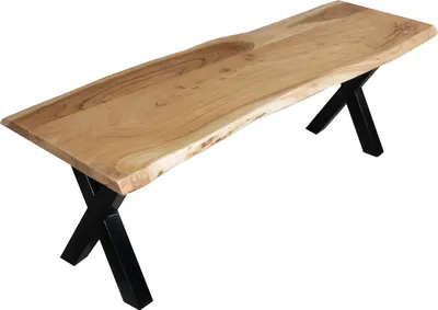 Produktbild von Sitzbank Baumkante 140 cm natur massiv Akazie X-Gestell schwarz Quintus