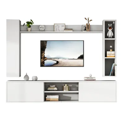Produktbild von TV Wohnwand-set mit Vitrinen (Komplett-Set, 4-St),Mediawand inkl.TV-Board,Standregal und 2 Wandregal,TV Möbel-Set,TV-Schrank,stehend&hängend